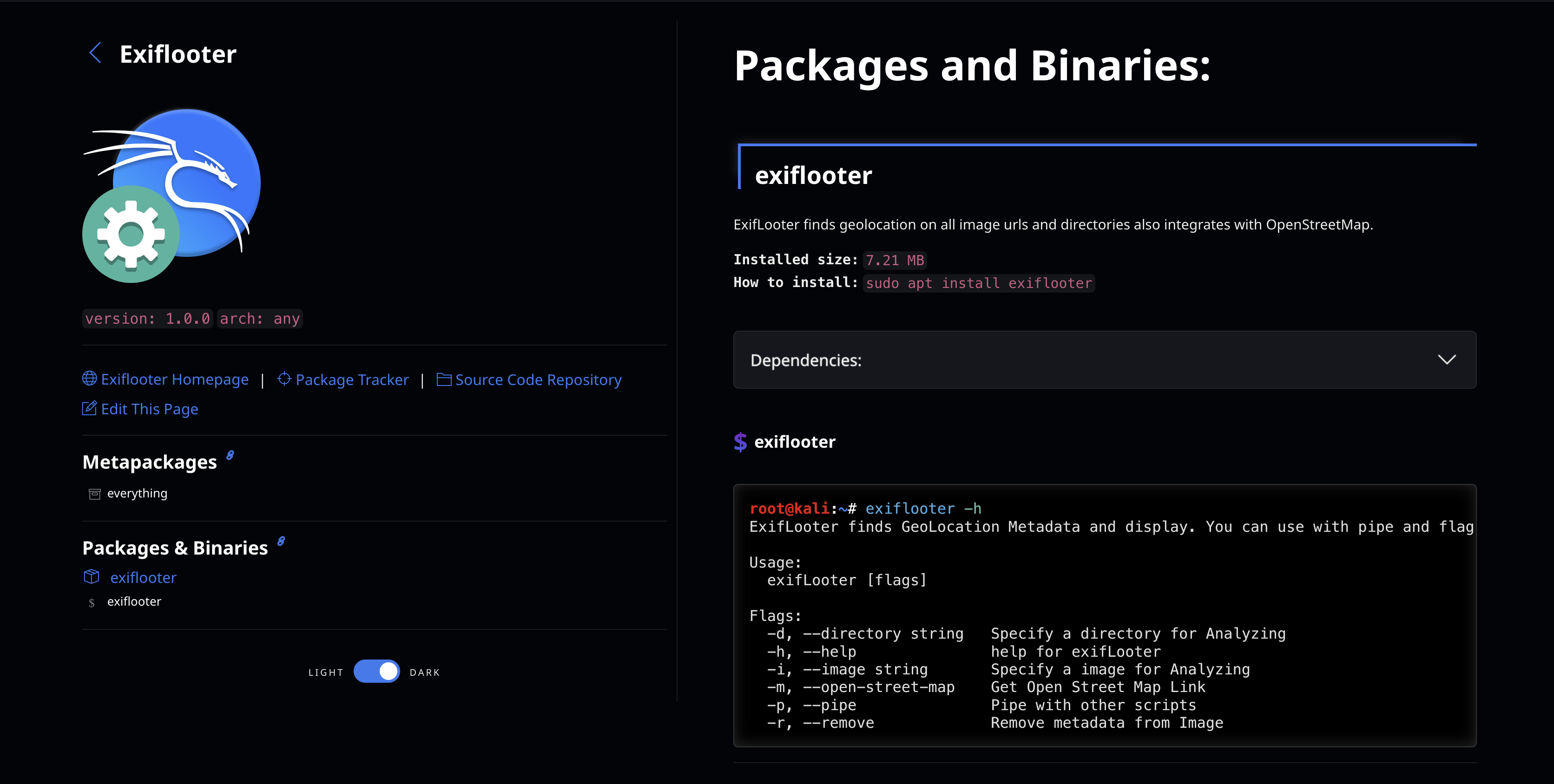 exifLooter Kali Linux installation screenshot