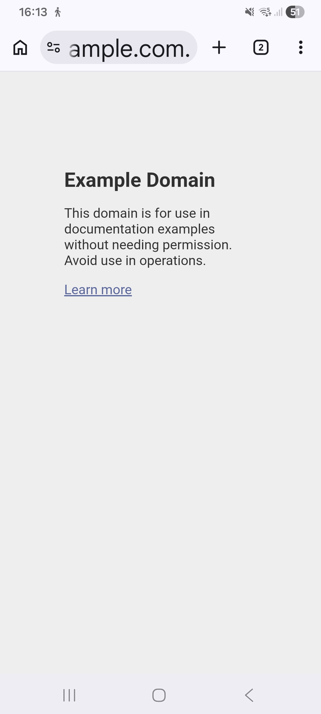 Family Link parental block interstitial on the bare host example.com, works as designed