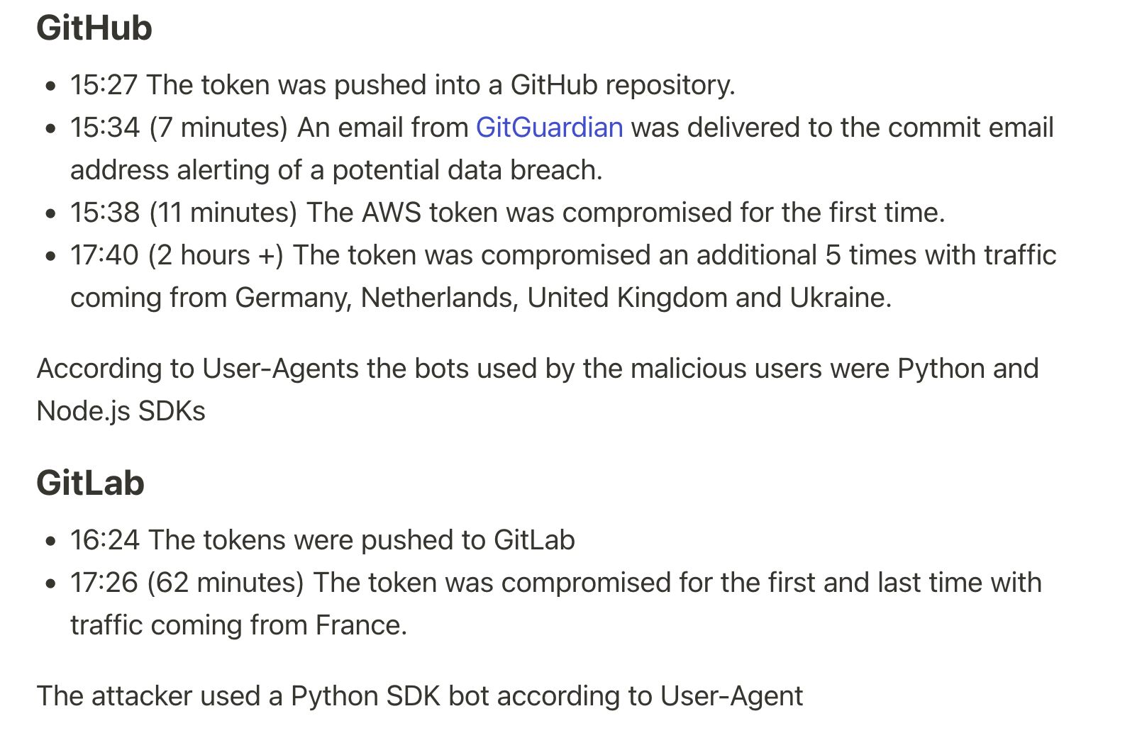 Mackenzie Jackson'ın canary experiment'i: AWS key public repo'ya push'landıktan 11 dakika sonra ilk kötüye kullanım