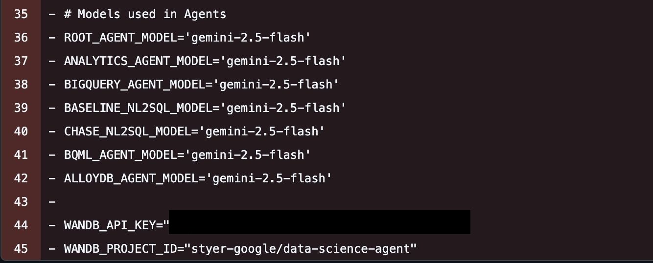 Google çalışanının `data-science-agent` projesindeki commit diff'i: hardcoded WANDB_API_KEY ortaya 10 internal Google ML projesini çıkarıyor