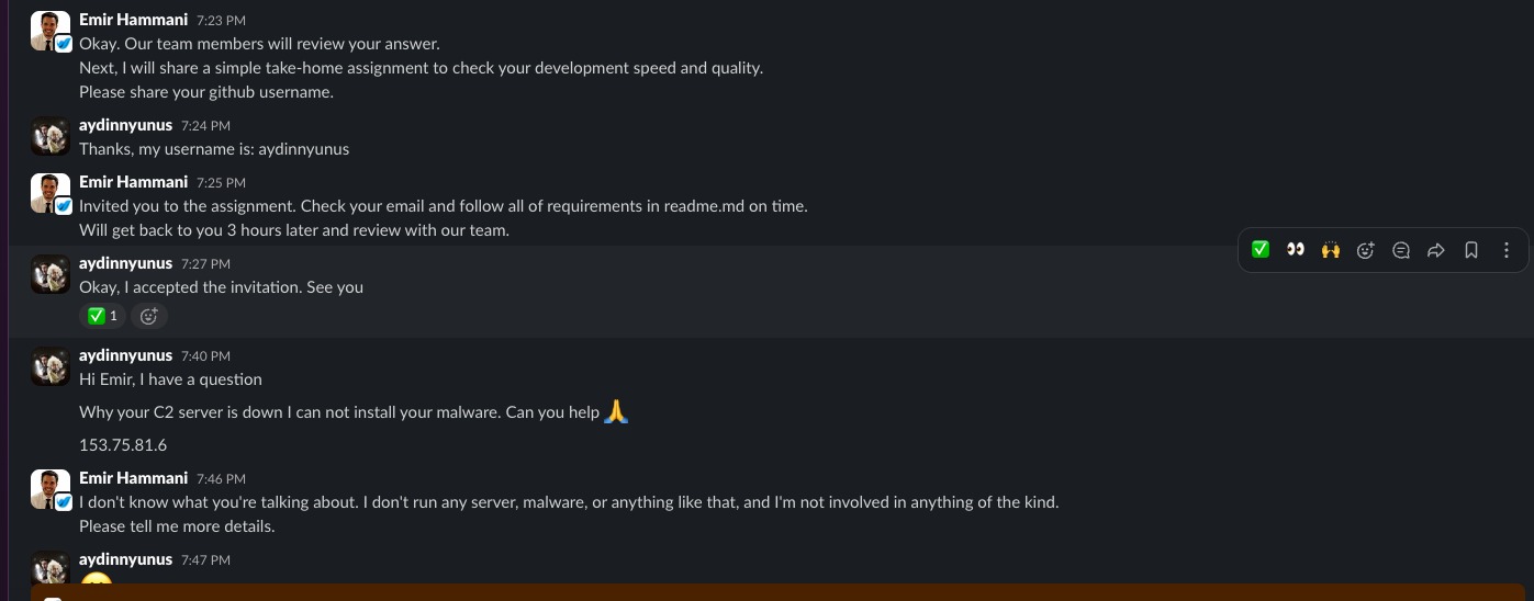 Slack messages showing assignment delivery and GitHub invitation